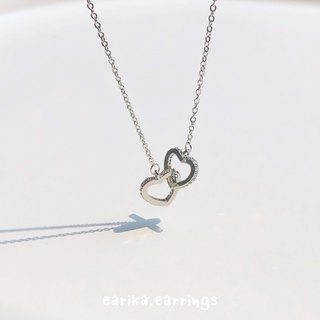 (กรอกโค้ด 72W5V ลด 65.-) earika.earrings - double heart hook necklace สร้อยคอจี้หัวใจคล้องเงินแท้ S92.5 ปรับขนาดได้