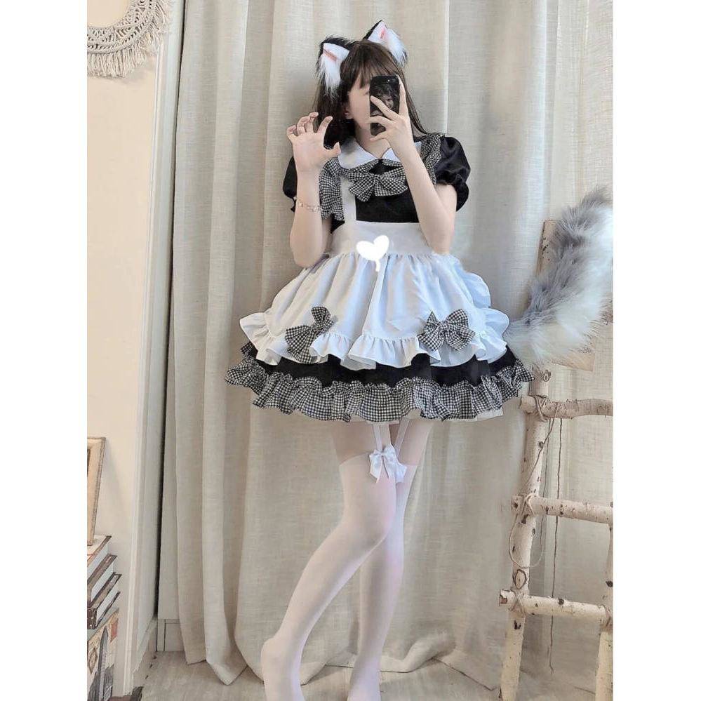 ชุดเมด-ชุดเมดคอสเพลย์-cos-ญี่ปุ่นสุทธิสีแดงเซ็กซี่แม่บ้านชุดสูทชุดบริการหุ้นสีดำและสีขาวลายสก๊อตรหัสขนาดใหญ่แม่บ้าน-co