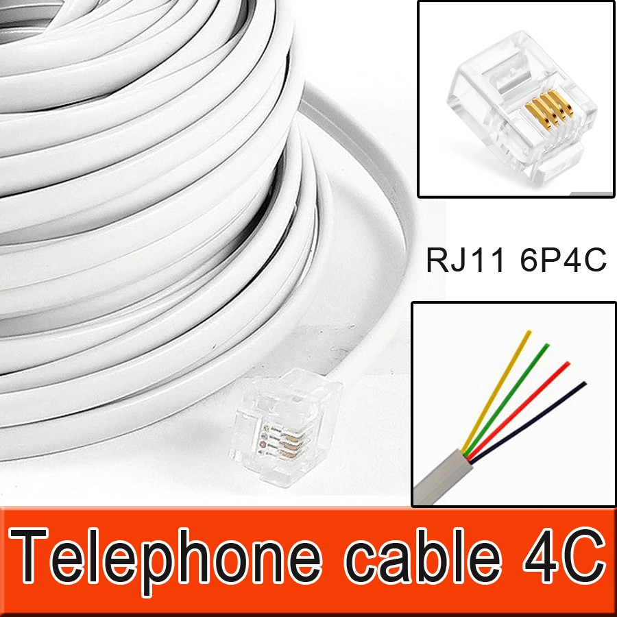 สายโทรศัพท์-4-core-แบบแบน-สีขาว-พร้อมหัว-rj11-แบบ-6p4c-2-5-10-15-20m-rj11-6p4c-telephone-extension-cable-4c-4core