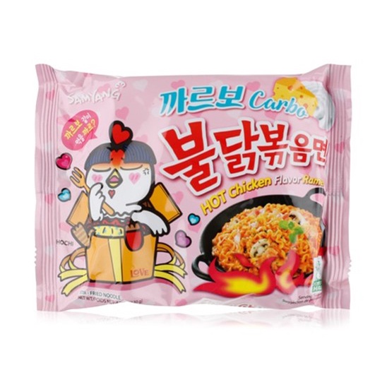 ภาพหน้าปกสินค้ามาม่าเผ็ดเกาหลีซัมยัง รสคาโบนาร่าสูตรไก่เผ็ด samyang buldak hot chicken carbonara ramen 130g 까르보불닭볶음면