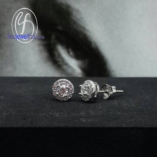 Finejewelthai ต่างหู-ต่างหูเพชรCZ-ต่างหูเงินแท้-ชุบทองคำขาว/Diamond CZ-Silver-Earring - E2166cz00