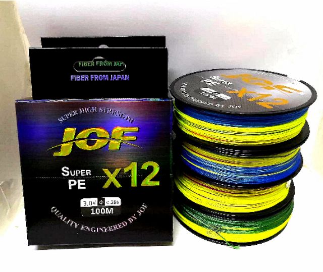 x12-jof-สาย-pe-x12-new-ยาว-100-เมตร-by-jof-สายพีอี-ถัก-12-สลับสี-jof-super-pe-x12-high-strength-from-japan