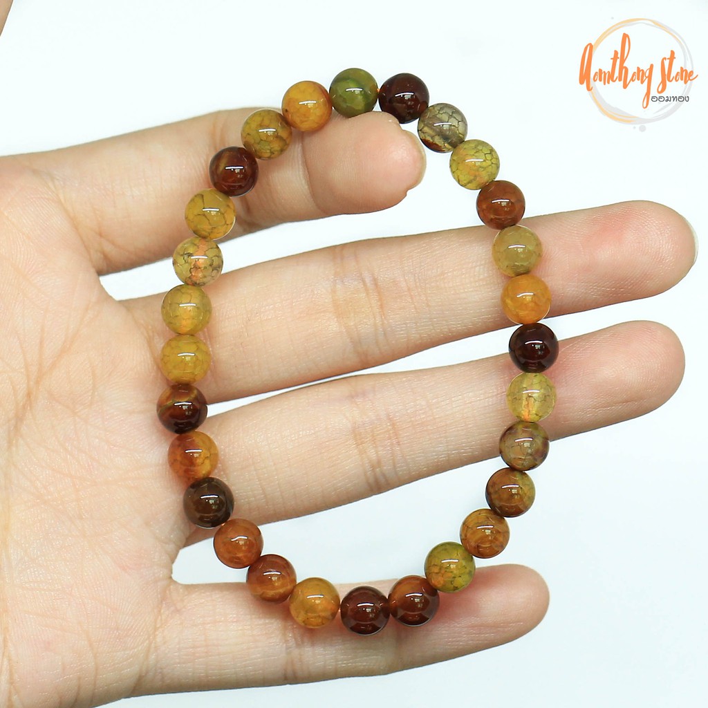 หินเกล็ดมังกร-สีส้ม-ขนาด-6-มิล-crackle-agate-แต่งสี-กำไลหินมงคล-ช่วยเสริมความมั่งคั่งร่ำรวย-หินสีนำโชค-หินสีส้ม