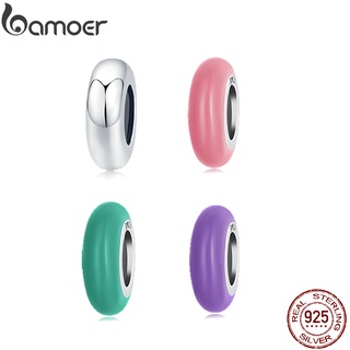 Bamoer จี้ลูกปัดซิลิโคน 925 สีชมพู สีเขียว สีม่วง สีเงิน สําหรับทําเครื่องประดับ สร้อยคอ สร้อยข้อมือ DIY