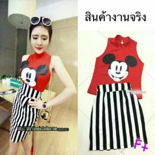 เซ็ตเสื้อแขนกุดมิกกี้+กระโปรง