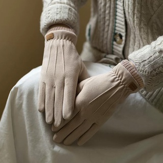 ถุงมือหนังนิ่ม แบบหนา กันลม ให้ความอบอุ่น เหมาะกับใส่กลางแจ้ง แฟชั่นฤดูใบไม้ร่วง และฤดูหนาว สําหรับผู้หญิง
