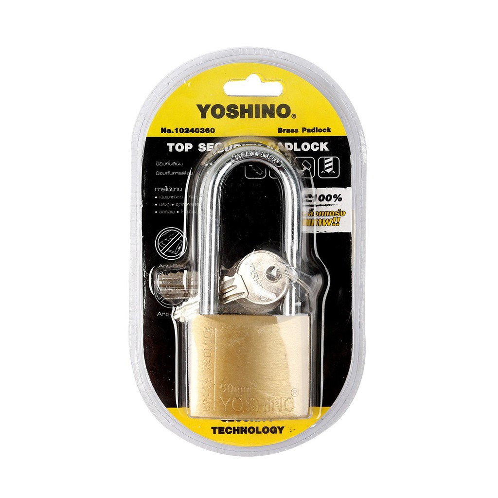 yoshino-กุญแจคอยาว-38-มม-สีทอง-ทำจากทองเหลืองแท้ที่มีคุณภาพดี-ไม่เป็นสนิม-ใช้งานง่ายเพิ่มความปลอดภัยของคนในบ้าน-มีความเ