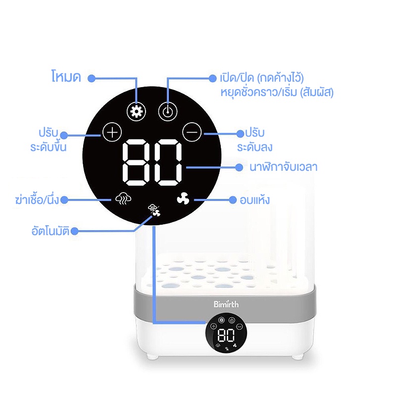 bimirth-เครื่องอุ่นขวดนมพร้อมเป่าแห้ง-นึ่งขวดนม