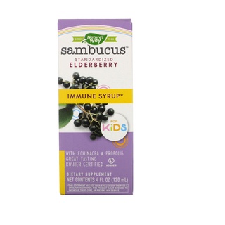 สินค้า Nature\'s Way, Sambucus สำหรับเด็ก น้ำเชื่อมเอลเดอร์เบอร์รี่ปรับมาตรฐาน เสริมภูมิคุ้มกัน ขนาด 4 ออนซ์ (120 มล.)