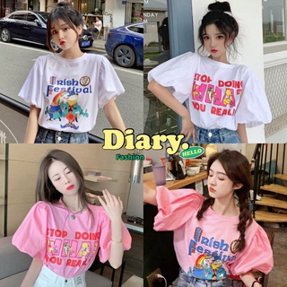 DIARY(8905)เสื้อยืดลายการ์ตูนแขนตุ๊กตาสไตล์เกาหลีน่ารักมากๆ