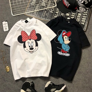 ʚɞ ฤดูร้อนเวอร์ชั่นเกาหลีของการ์ตูนมิกกี้ผ้าฝ้ายแขนสั้นเสื้อยืดผู้ชายและผู้หญิงครึ่งแขน BF ลมหลวมขนาดใหญ่น้ำนักเรียน t