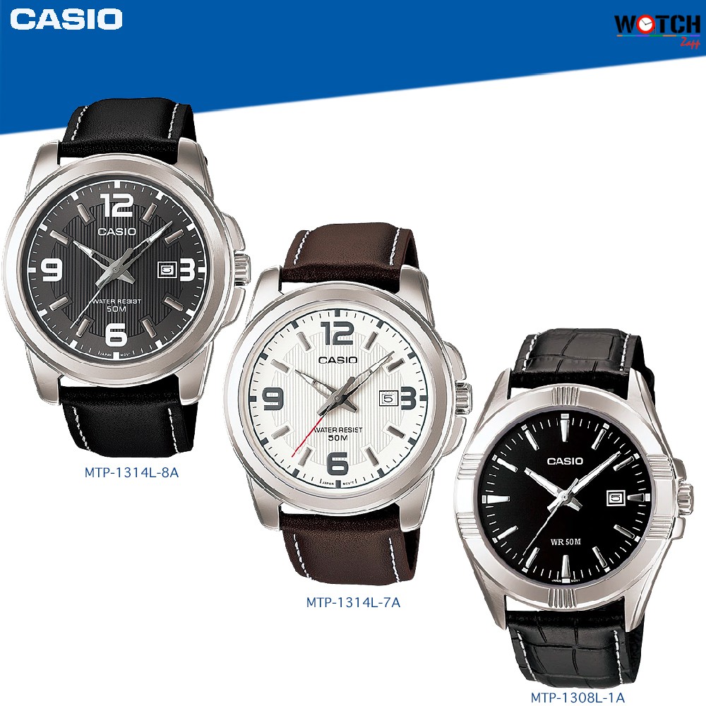 ภาพหน้าปกสินค้าCasio นาฬิกาข้อมือ ผู้ชาย สีดำ สายหนัง รุ่น MTP-1314L MTP-1314L-7A MTP-1314L-8A MTP-1308L-1A