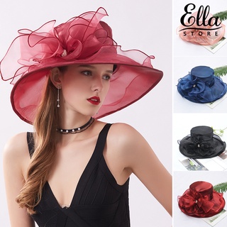 Ellastore123 หมวกปีกกว้าง ประดับพลอยเทียม ลายดอกไม้ สําหรับผู้หญิง งานแต่งงาน