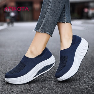 Atikota รองเท้าผ้าใบแพลตฟอร์ม ลําลอง ระบายอากาศ แบบสวม แฟชั่นสําหรับสตรี