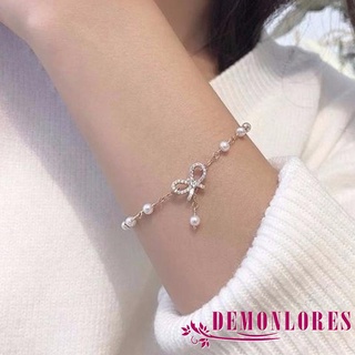 DEMQ-Women’s Fashion Pearl Bracelet Elegant Diamond Bowknot Bracelet Female Birthday Gift