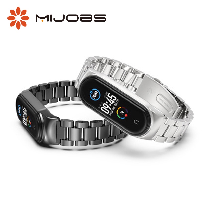 ภาพหน้าปกสินค้าMijobs สายนาฬิกาข้อมือสเตนเลส ประดับลูกปัดสามเม็ด สําหรับ Mi Band 7 NFC Global Version