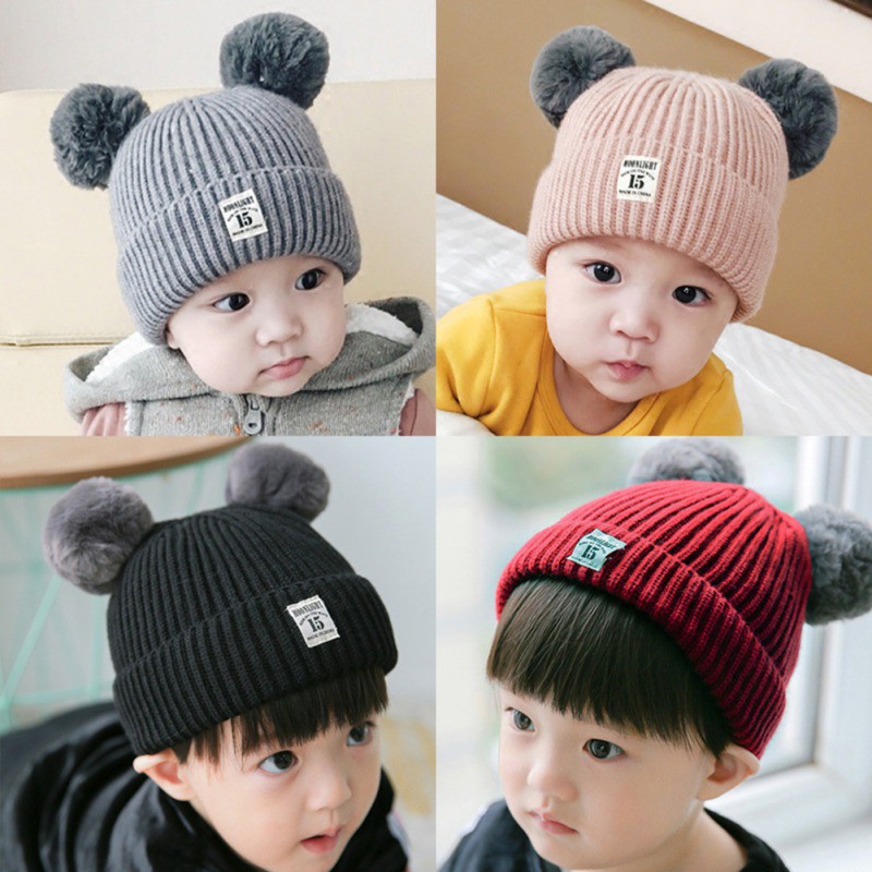 babyworld-หทวกบีนนี่ถัก-แต่งขนปอมปอม-เสื้อผ้าสำหรับเด็ก