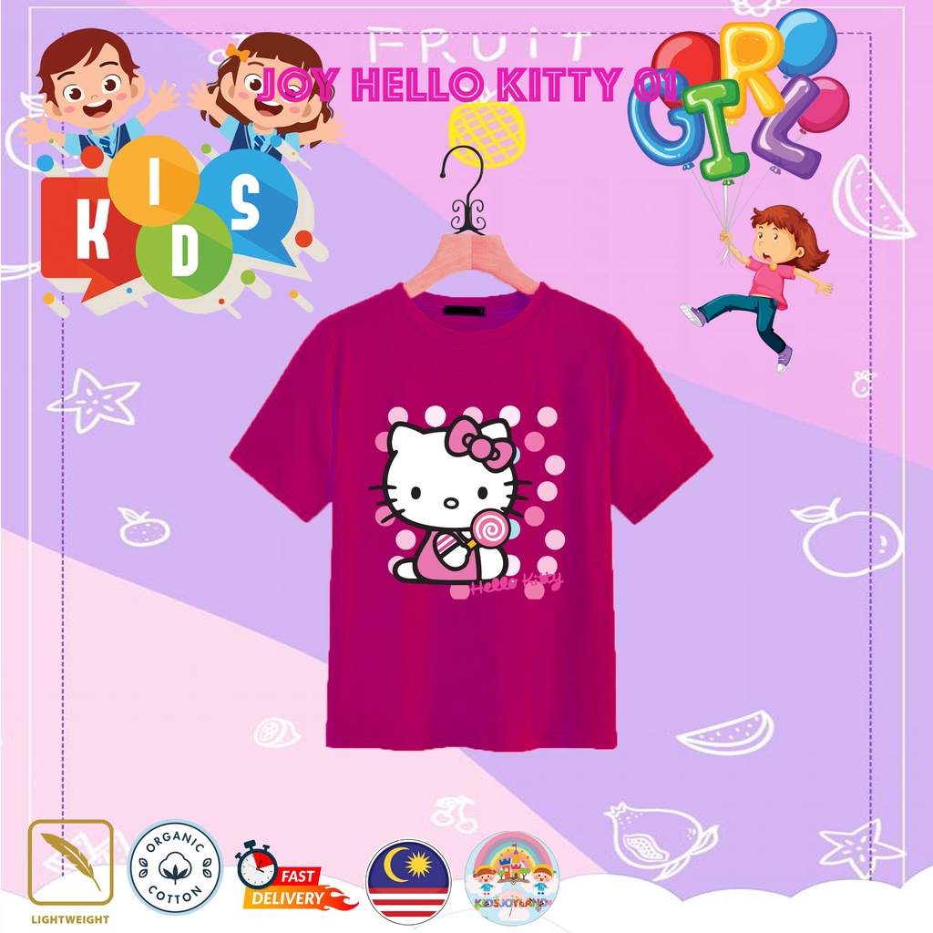 เสื้อยืดผ้าฝ้าย-hello-kitty-01-kids-tshirt-100-cotton-unisex-round-neck-short-sleeve-baju-budak-gadis-perempuan-wanita