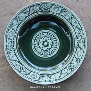 Baansuanceramic จาน เซรามิค ลายไทย จานขนม จานผลไม้ ตกแต่งร้านอาหาร ที่ใส่อาหารและเครรื่องดื่ม