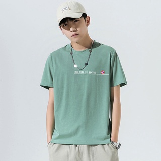 เสื้อยืดแขนสั้นลําลอง คอกลม ผ้าฝ้าย ทรงหลวม พิมพ์ลาย แบบเรียบง่าย สไตล์เกาหลี สําหรับผู้ชาย