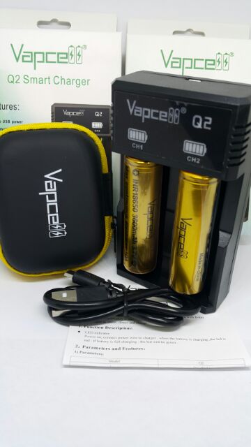 q2-vทอง-เครื่องชาร์จ-vapcell-q2-ถ่าน-vapcell-18650-ทอง-3600-mah-2-ก้อน