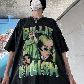 เสื้อยืดผ้าฝ้ายพิมพ์ลาย ✲✌✒Rapper Billie Eilish Bili พิมพ์ street hip-hop tide แบรนด์หลวมเสื้อยืดแขนสั้นสำหรับบุรุษและสต