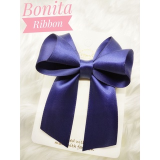 [HM046] โบว์ติดผมผ้าซาตินสีน้ำเงิน Ink blue สีสุภาพ เรียบร้อย collection Bonita Signature