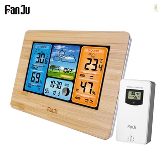 Flt FanJu FJ3373 นาฬิกาปลุกดิจิทัล หน้าจอ LCD พร้อมเซนเซอร์ไร้สาย วัดอุณหภูมิความชื้น ในร่ม กลางแจ้ง