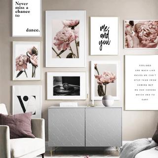 Peony Flower Record Player Love Quotes Wall Art Canvas Painting Nordic Posters Prints Wall Pictures For Living Room Decor Unframed