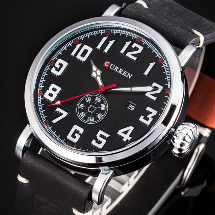 CURREN Leather Strap Men Watch Fashion Design Digital Dial Male Clock Display Date Week Quartz-watch  Hodinky Masculino