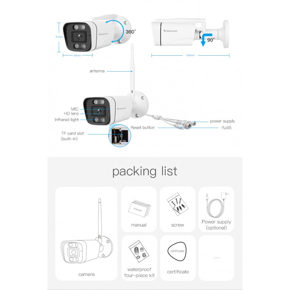 vstarcamกล้องวงจรปิดกล้องใช้ภายนอกรุ่นcs58-ความละเอียด3ล้านพิกเซล-กล้องมีไวไฟในตัว-สามารถพูดโต้ตอบได้-เซ็ตแพ็คคู่