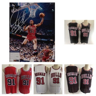 Chicago Bulls #91 Dennis Rodman Basketball Jersey Short Sleeved เสื้อบาสเกตบอลผู้ชาย เสื้อยืด