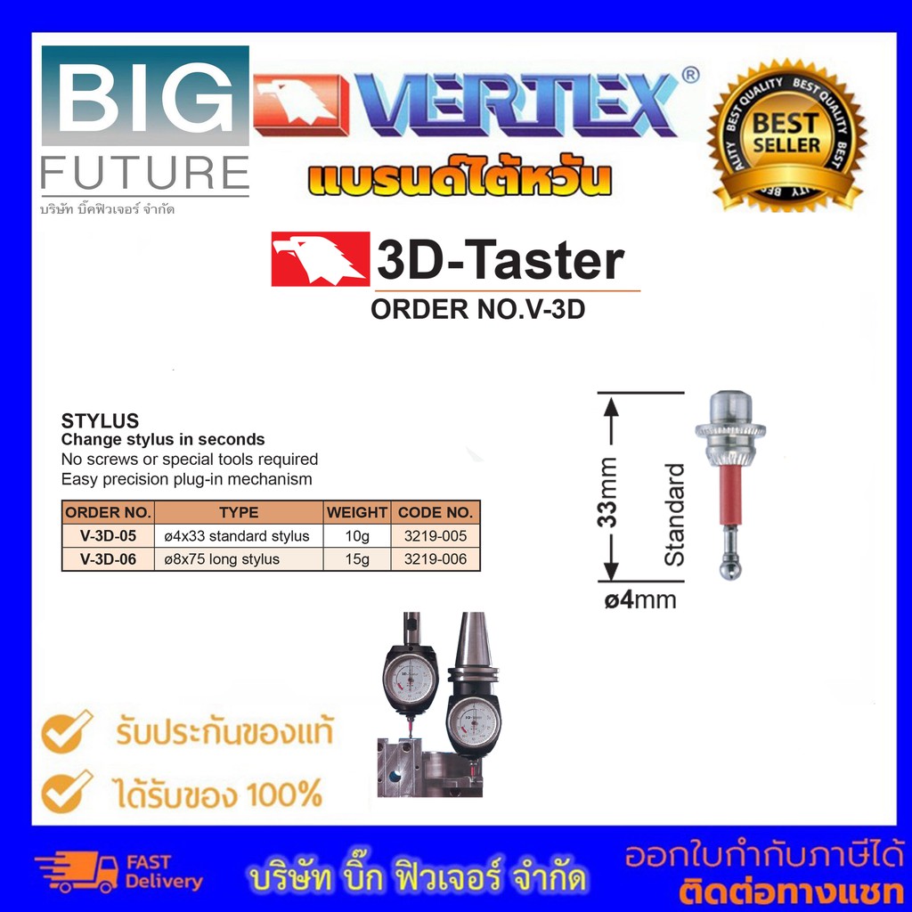 stylus-for-3d-tester-เข็มสำหรับอุปกรณ์วัดชิ้นงานความละเอียดสูง-bigfuture-ยี่ห้อ-vertex