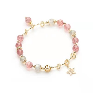 CareU สร้อยข้อมือหินสตรอเบอรี่ควอตซ์ (Strawberry Quartz) และสร้อยข้อมือหินมูนสโตน MOON STONEพูกุหลาบ