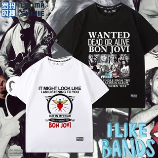 ขายดี!เสื้อยืดแขนสั้นผู้ชายวงร็อค Bon Jovi เรียบง่ายและหลากหลาย เสื้อยืดวงร็อค Bon joviS-5XL