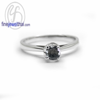 Finejewelthai-แหวนนิล-นิลแท้-แหวนเพชรCZ-แหวนเงินแท้-พลอยประจำเดือนเกิด-Black-Spinel-Silver-Ring-R1367on