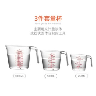 แก้วตวงพลาสติก แบบเซ็ต 3 ขนาด 250มม. 500 มม. 1000มม.