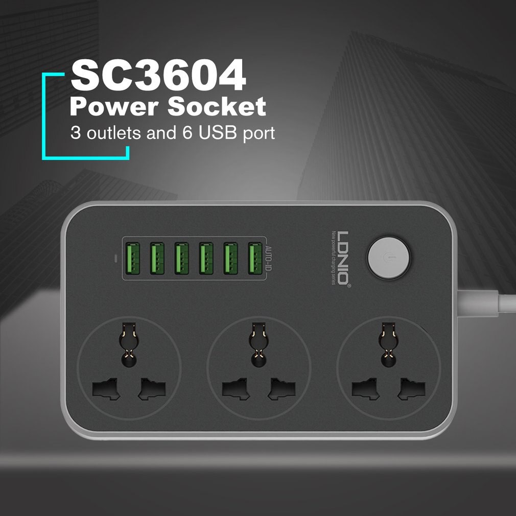 ภาพหน้าปกสินค้าของแท้ ปลั๊กไฟ ปลั๊กพ่วง LDNIO SC3604 6 USB Power Strip with 3 AC + 6 USB Ports - 2M รับประกัน1ปี จากร้าน genesis009 บน Shopee