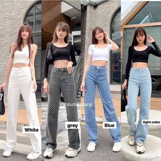 volume jeans กางเกงยีนส์ทรงกระบอกเอวสูง งานปักจ้า มาแรงมากตอนนี้