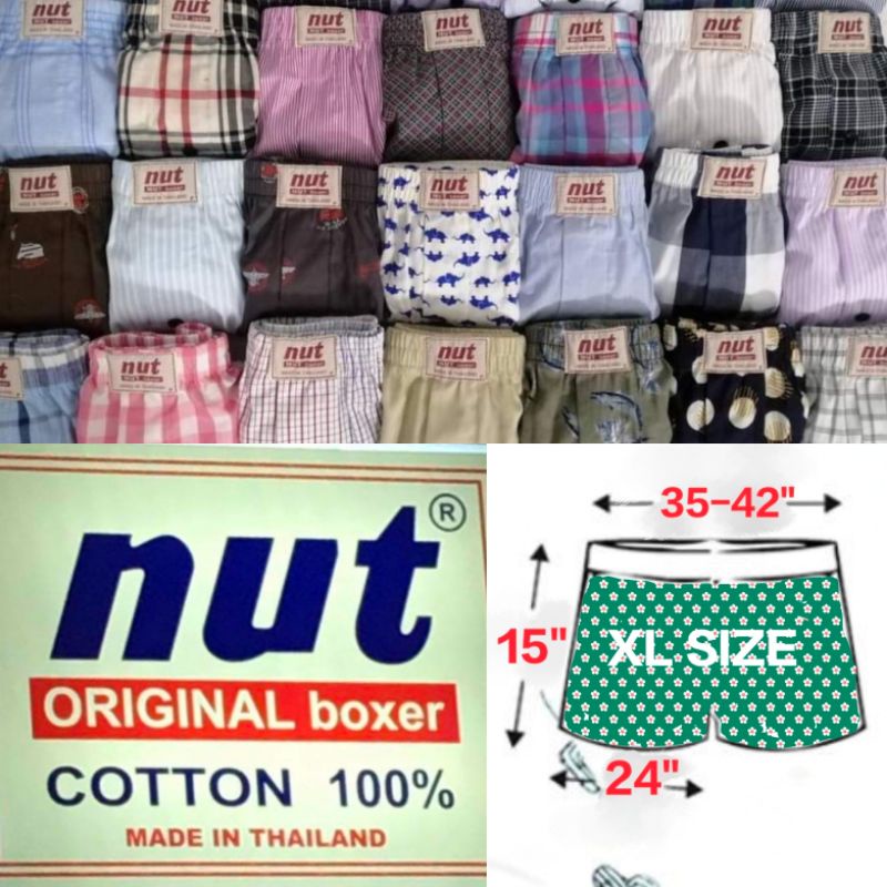 ภาพหน้าปกสินค้า(XL SIZE) NUT BOXER สาขา3 original boxer กางเกงขาสั้น บ๊อกเซอร์ ผ้าเชิ้ต คอตตอน cotton แท้ % ทรงเกาหลี ไม่มีตะเข็บหลัง