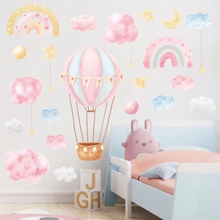 【Zooyoo】Rainbow Cloud Hot Air บอลลูน สติ๊กเกอร์ติดผนังทางเข้าห้องนอนเด็ก Commercial Wall ภูมิทัศน์ สติ๊กเกอร์ติดผนังตกแต่ง Wall