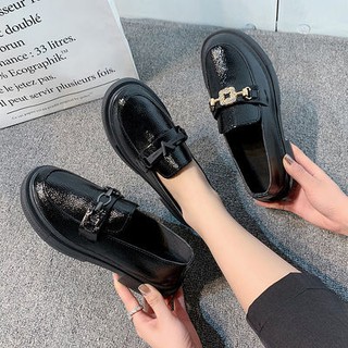HOT🔥 รองเท้าสตรี  รองเท้าหนัง 2021 ใหม่ แบน เวอร์ชั่นเกาหลี Doudou สันทนาการ รองเท้าเดียว