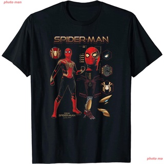 สไปเดอร์แมน เสื้อยืดแฟชั่น Spider-Manเสื้อยืด Marvel Spider-Man No Way Home Spidey Schematic T-Shirt ผู้ชายเสื้อยืดอินเท