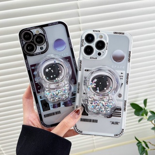 เคส iPhone 14 13 12 11 Pro X XR XS Max 8 7 6 6S + Plus SE 2020 iPhone14 iPhone13 iPhone12 iPhone11 iPhone8 iPhone7 Transparent Astronaut Flowing Water Stand Soft Case