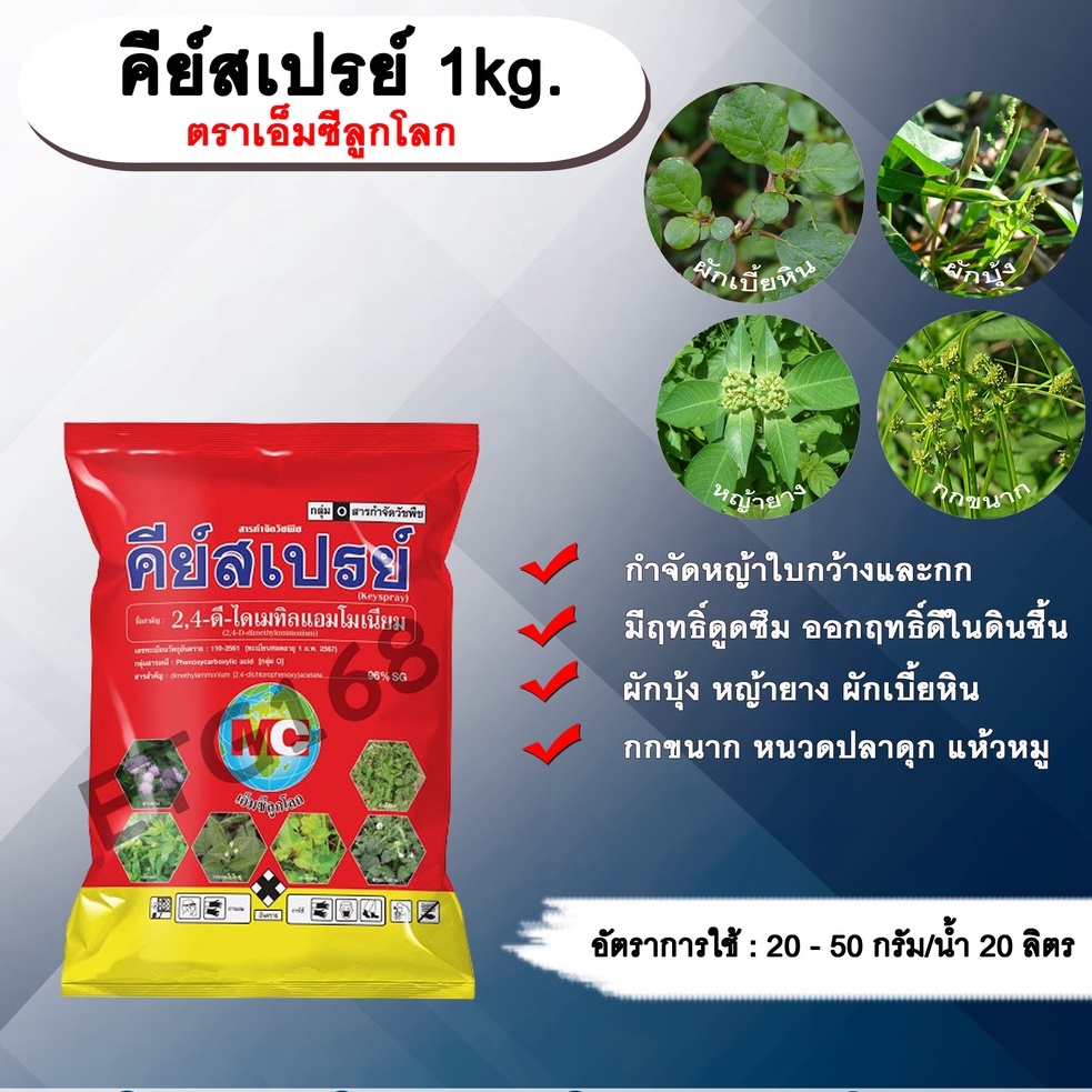 คีย์สเปรย์-1kg-ตราเอ็มซีลูกโลก-24ดี-โซเดียม-แบบเกล็ด-ทูโฟดี-สารกำจัดหญ้า-กำจัดวัชพืช-แบบดูดซึม