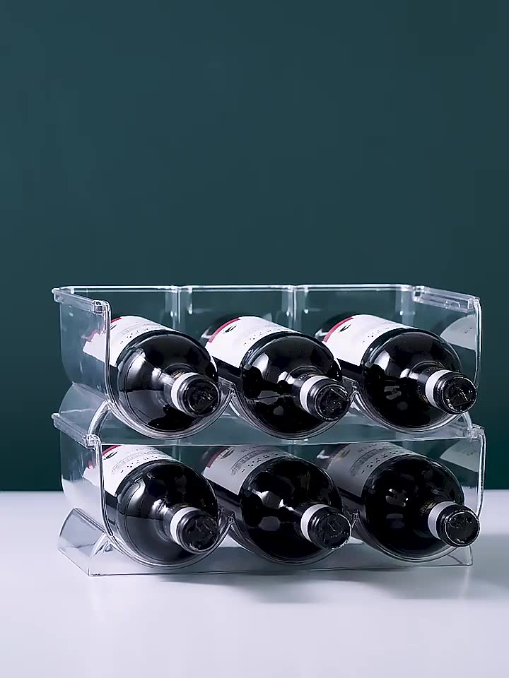 ที่วางขวดน้้ำพลาสติก-วางซ้อนกันได้-กล่องเก็บของในตู้เย็นในครัว-ที่จัดระเบียบไวน์และขวดน้ำ
