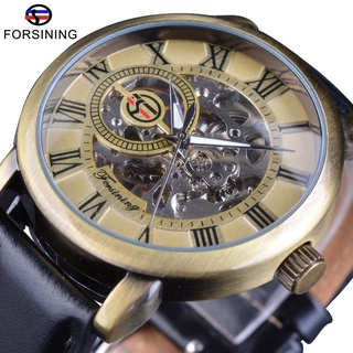 Forsining Mens Mechanical Watches Classic Fashion Skeleton Steampunk Wristwatch Genuine Leather Belt Luminous Hands Mal