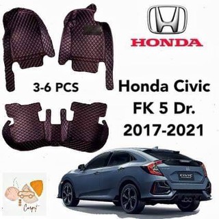 พรมปูพื้นเข้ารูปรถยนต์ Honda Civic FK  ปี2017-2021 3PCS ( หนังแท้PU 10 สี )  พรมปูพื้นรถยนต์ พรมรถยนต์