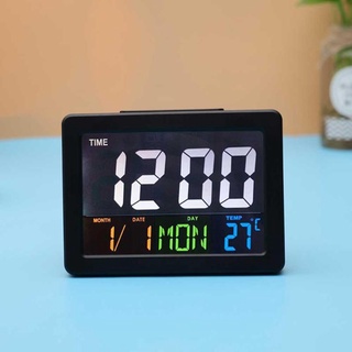 ขนส่งฟรีหน้าจอสีขนาดใหญ่นาฬิกาปลุกดิจิตอลนาฬิกาปลุกตั้งโต๊ะวันที่สัปดาห์อุณหภูมิเวลาบ้าน24ชั่วโมง