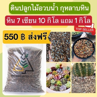 หิน 7 เซียน ดินปลูกไม้อวบน้ำ กุหลาบหิน 10 กิโล แถม 1 กิโล ส่งฟรี